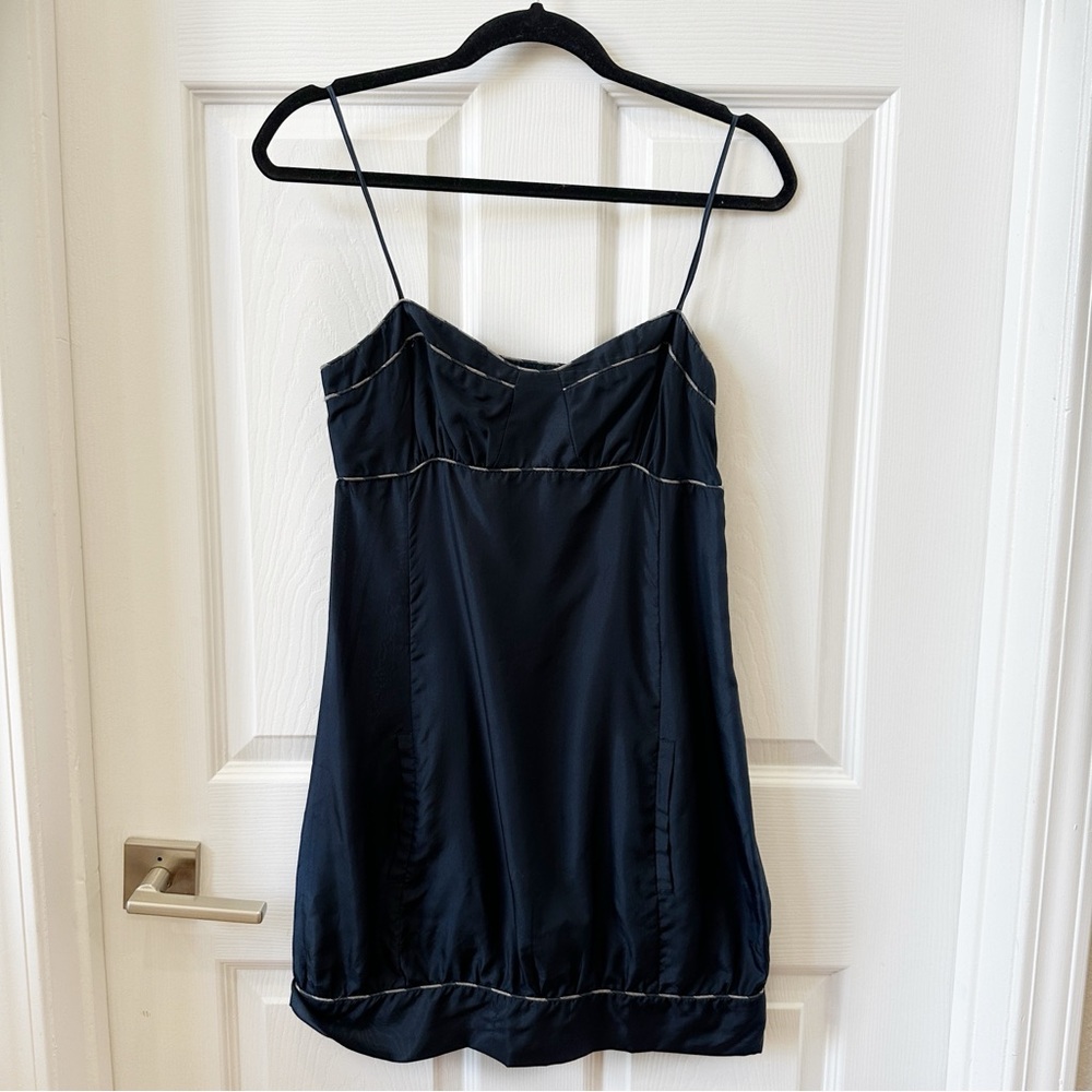 Sunner Silk Mini Slip Dress Sweetheart Neck Spaghetti Strap in Navy Blue Size 6